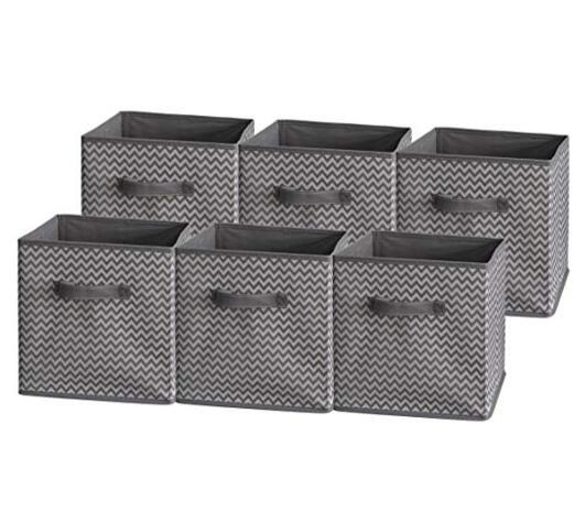 Sodynee Foldable Cloth Storage Cube,6 Pack,Grey Zig Zag Strip