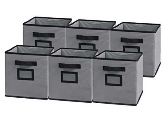 Sodynee Foldable Cloth Storage Cube Basket Bins Organizer Containers Drawers, 6 Pack, Black/Grey