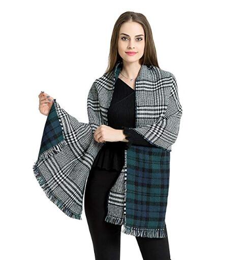 Sodynee Warm Plaid Fashion Women Oversized Fringe Scarf Blanket Shawl Wraps Poncho Pashminas 